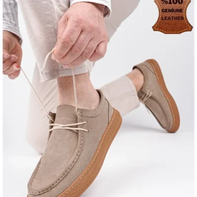 کفش روزمره مردانه کلاسیک سانچز با رویه چرم طبیعی و طراحی اورتوپدیک با بند - 4011