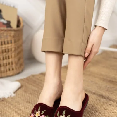 کفش راحتی خانه دمپایی زنانه Bordo Buket - دمپایی گرم و نرم داخلی با طراحی刺繍 برای جهیزیه - 3969