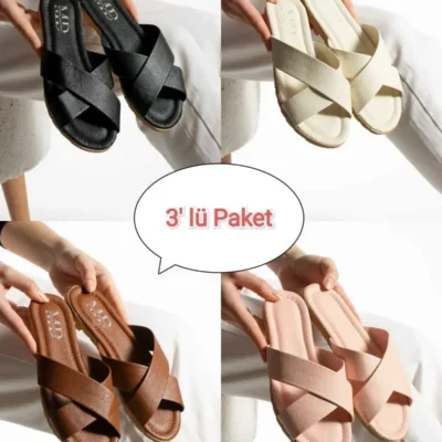 کفش راحتی خانه پک ۳ عددی دمپایی زنانه چلیپر برای استفاده در فضای باز و داخل – ست جهیزیه - 3971