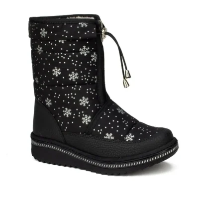 کفش دخترانه چکمه برفی با طراحی برف، زیپ‌دار، دارای پشم خز و زنجیر، با زیره ضد لغزش و حرارتی - 4558
