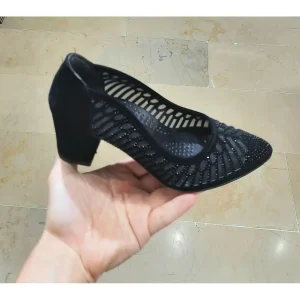 کفش پاشنه‌ بلند زنانه پاشنه کلاسیک با توری نرم و سنگ‌دار برای پاهای کج و استخوانی - 4303