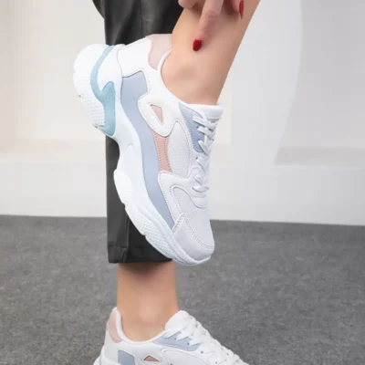 کفش زنانه ورزشی سفید-پودری-آبی 18147 - 4048