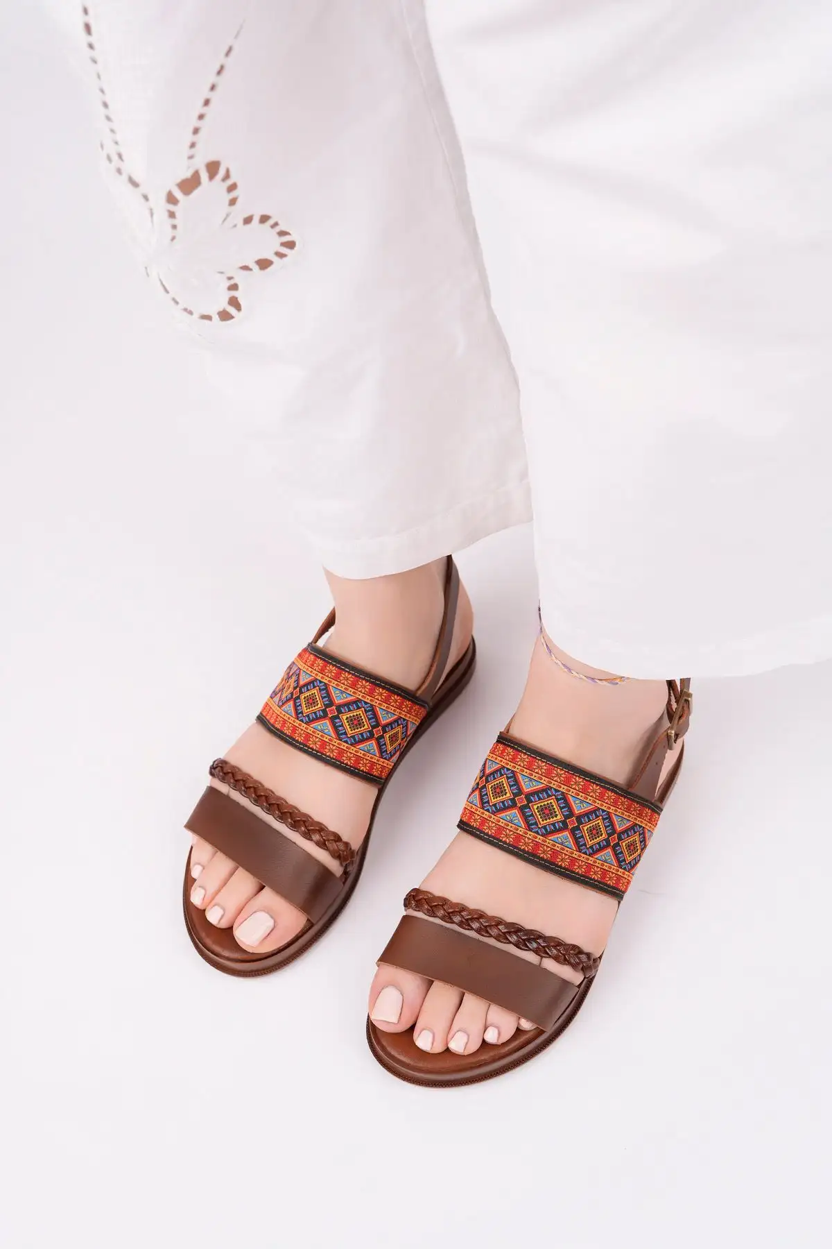 کفش صندل زنانه سندل بافتنی قومی بودروم - 4074 کفش صندل زنانه سندل بافتنی قومی بودروم - 4074