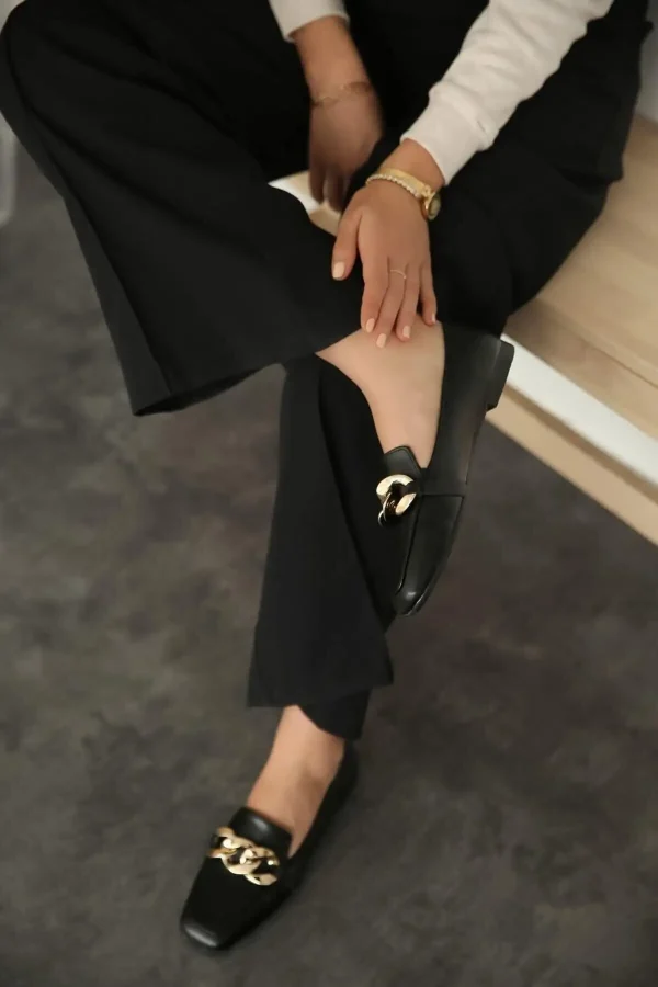 کفش تخت زنانه بربری مشکی چرم - 5181