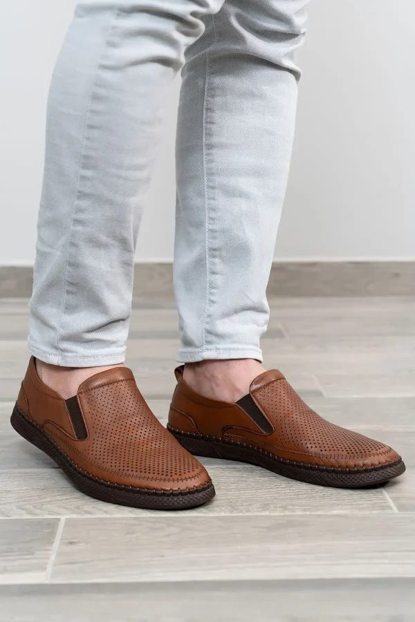 کفش روزمره مردانه - چرم طبیعی - - تابستانی - لوفر چرم قهوه‌ای - 5397
