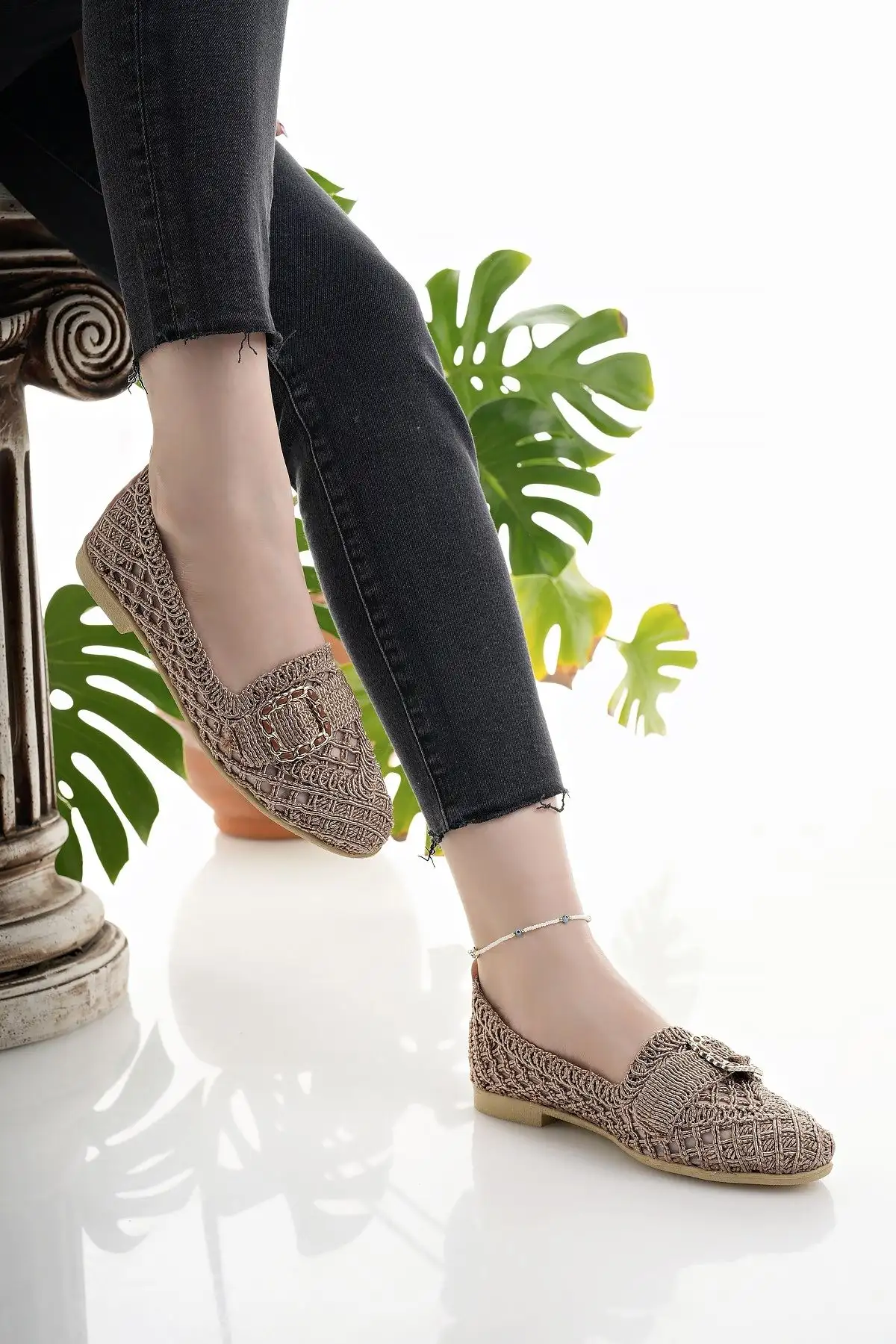 کفش اداری زنانه  بابت قهوهای بافته شده از دار، سبک و شیک برای خانه، کار و استفاده روزمره - 4252 کفش اداری زنانه بابت قهوهای بافته شده از دار، سبک و شیک برای خانه، کار و استفاده روزمره - 4252