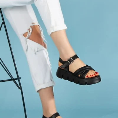 کفش صندل زنانه orthopedic چرم مشکی - 4094