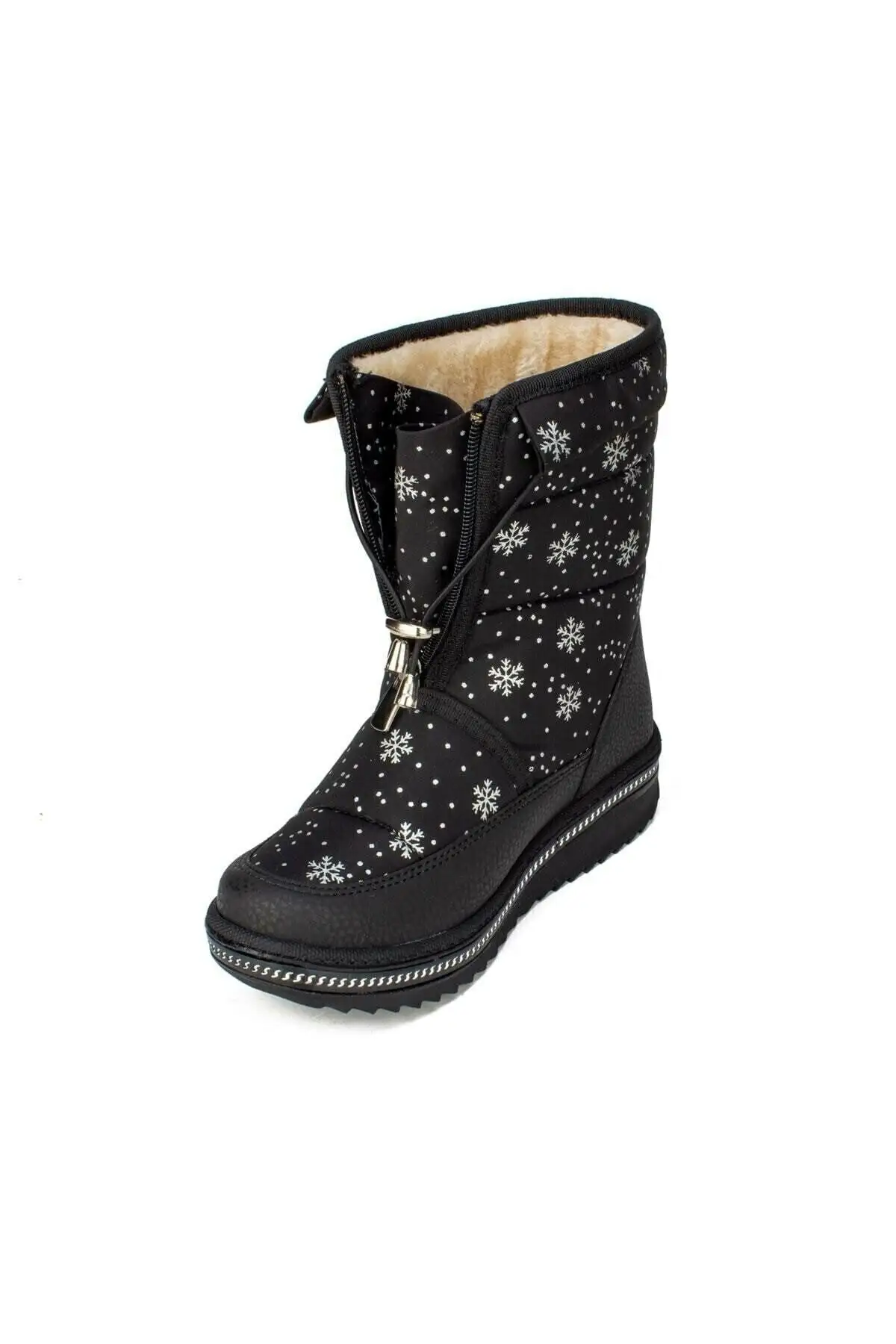 کفش دخترانه چکمه برفی  با طراحی برف، زیپدار، دارای پشم خز و زنجیر، با زیره ضد لغزش و حرارتی - 4558 کفش دخترانه چکمه برفی با طراحی برف، زیپدار، دارای پشم خز و زنجیر، با زیره ضد لغزش و حرارتی - 4558