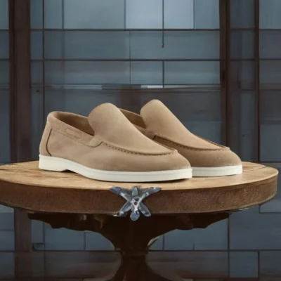 کفش رسمی مردانه کفش مردانه لوفر چرم طبیعی سوئدی بژ 800-05 - 3924