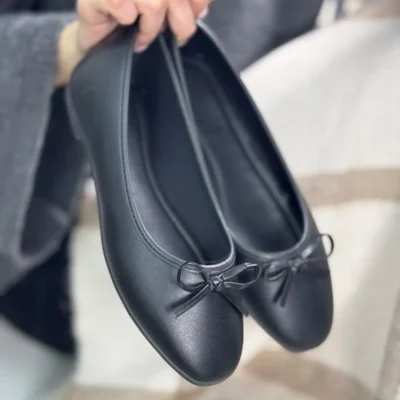 کفش مجلسی زنانه باله روزمره با نوک گرد و پاپیون، طرح پوست تمساح، راحت با زیره دندانه‌دار. - 5436