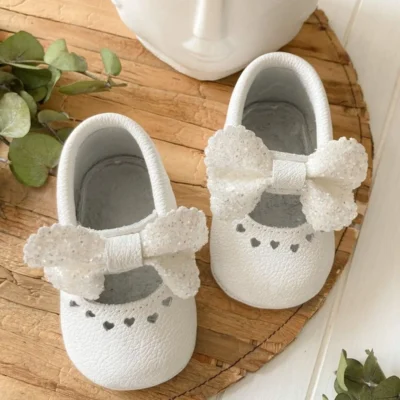 کفش نوزاد پسر - اولین قدم از سری شاین، 100% چرم سفید - 4152