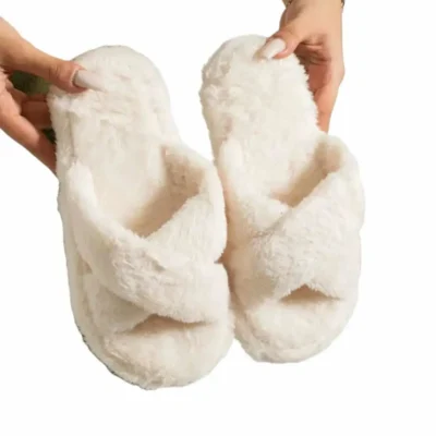 کفش راحتی خانه خانگی پشمالو رنگ کرم سفید - 4596