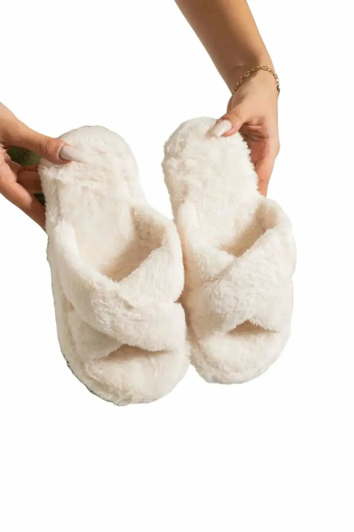 کفش راحتی خانه  خانگی پشمالو رنگ کرم سفید - 4596 کفش راحتی خانه خانگی پشمالو رنگ کرم سفید - 4596