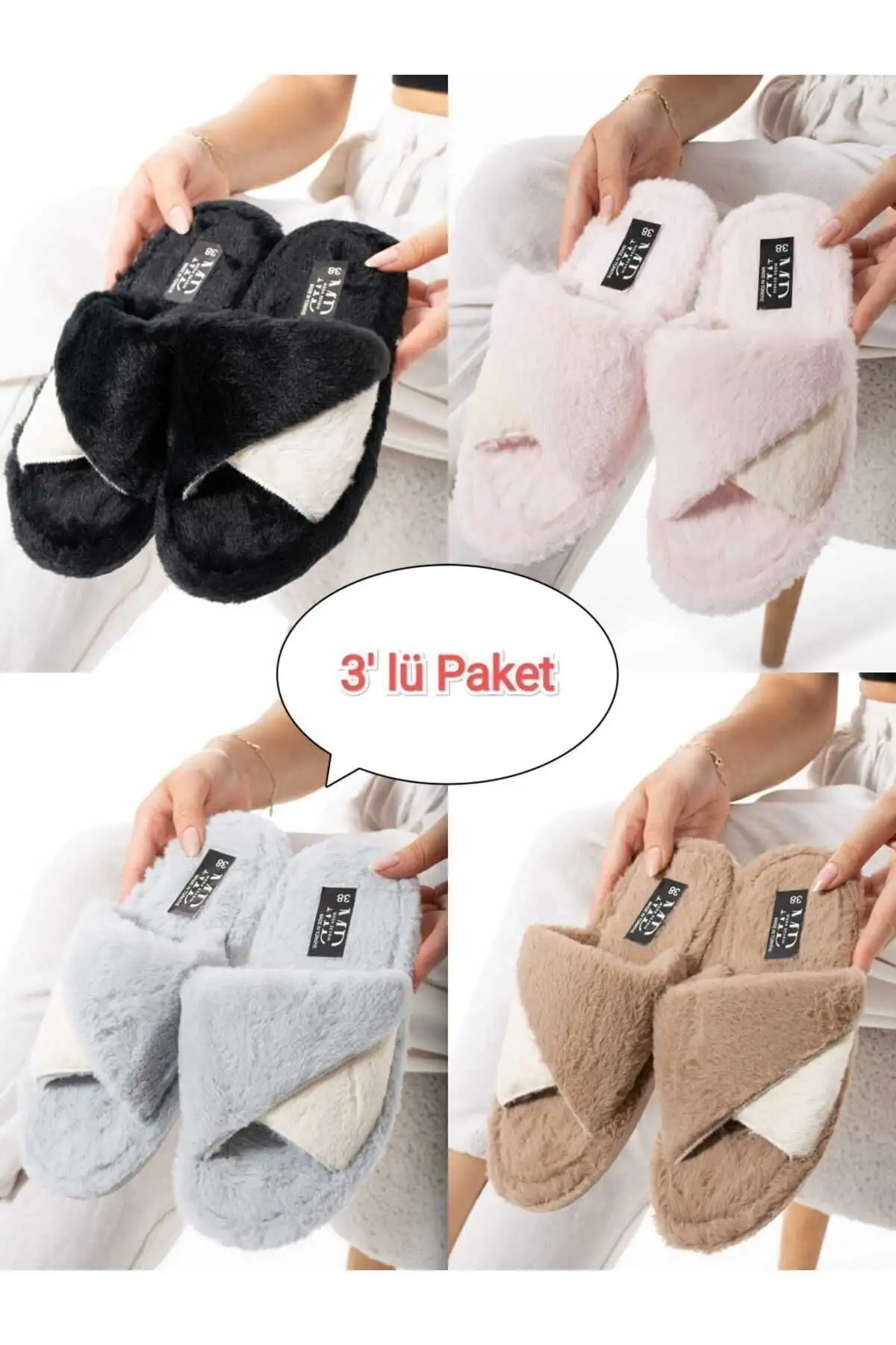 کفش راحتی خانه پک سهتایی دمپایی پشمی با زیره دوخته شده چینیلا، دمپایی طرح پیچ دار، مناسب برای ، ست جهیزیه - 3988 کفش راحتی خانه پک سهتایی دمپایی پشمی با زیره دوخته شده چینیلا، دمپایی طرح پیچ دار، مناسب برای ، ست جهیزیه - 3988