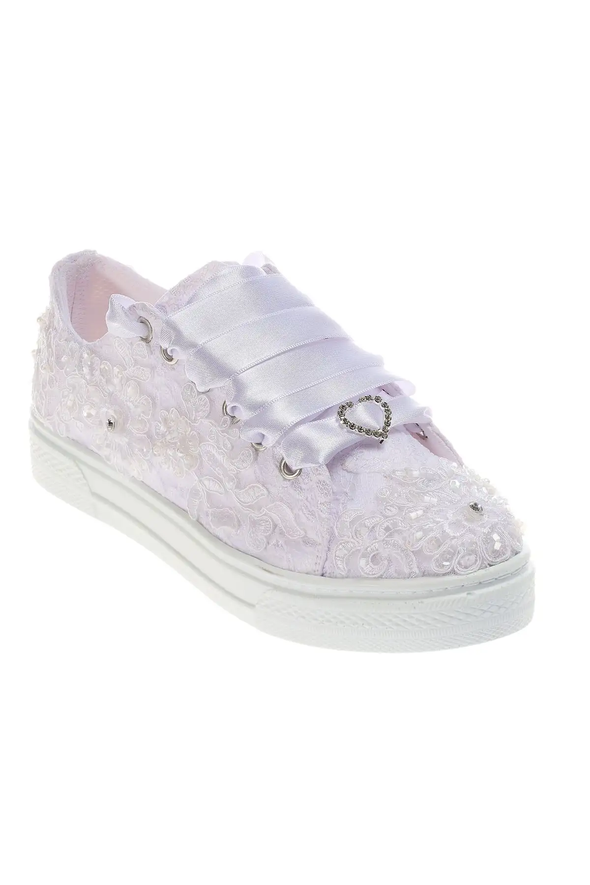 کفش پاشنه بلند زنانه  ورزشی سبک با کف تخت برای عروسهای سفید با دستسازهای هنری - 4446 کفش پاشنه بلند زنانه ورزشی سبک با کف تخت برای عروسهای سفید با دستسازهای هنری - 4446