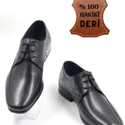 کفش رسمی مردانه کفش کلاسیک روزمره مردانه چرم داخلی و خارجی سیاه با بند - 3907