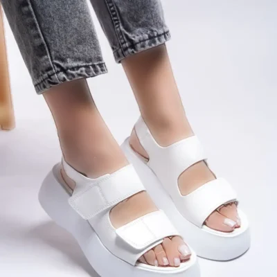 کفش صندل زنانه اولن ساری 0012804 چرم سفید - 4827