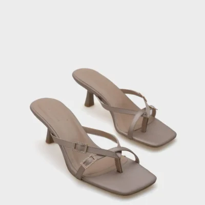 کفش راحتی خانه پاشنه متوسط زنانه با بند و نگین دار و نوک کوتاه ساتن - 5255