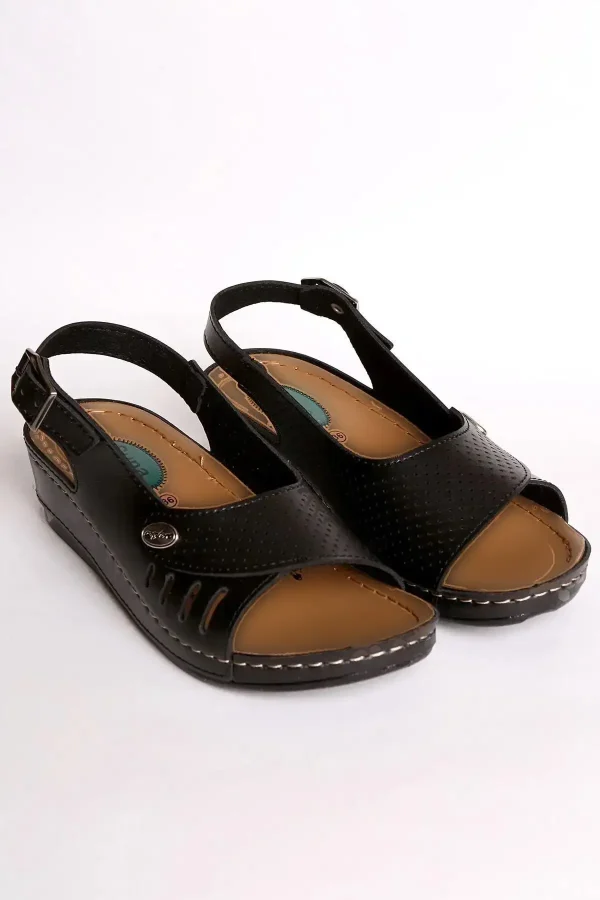 کفش صندل زنانه سندل روزمره سیاه با کفی آناتومیک/ارتوپدیک مادر - 4092