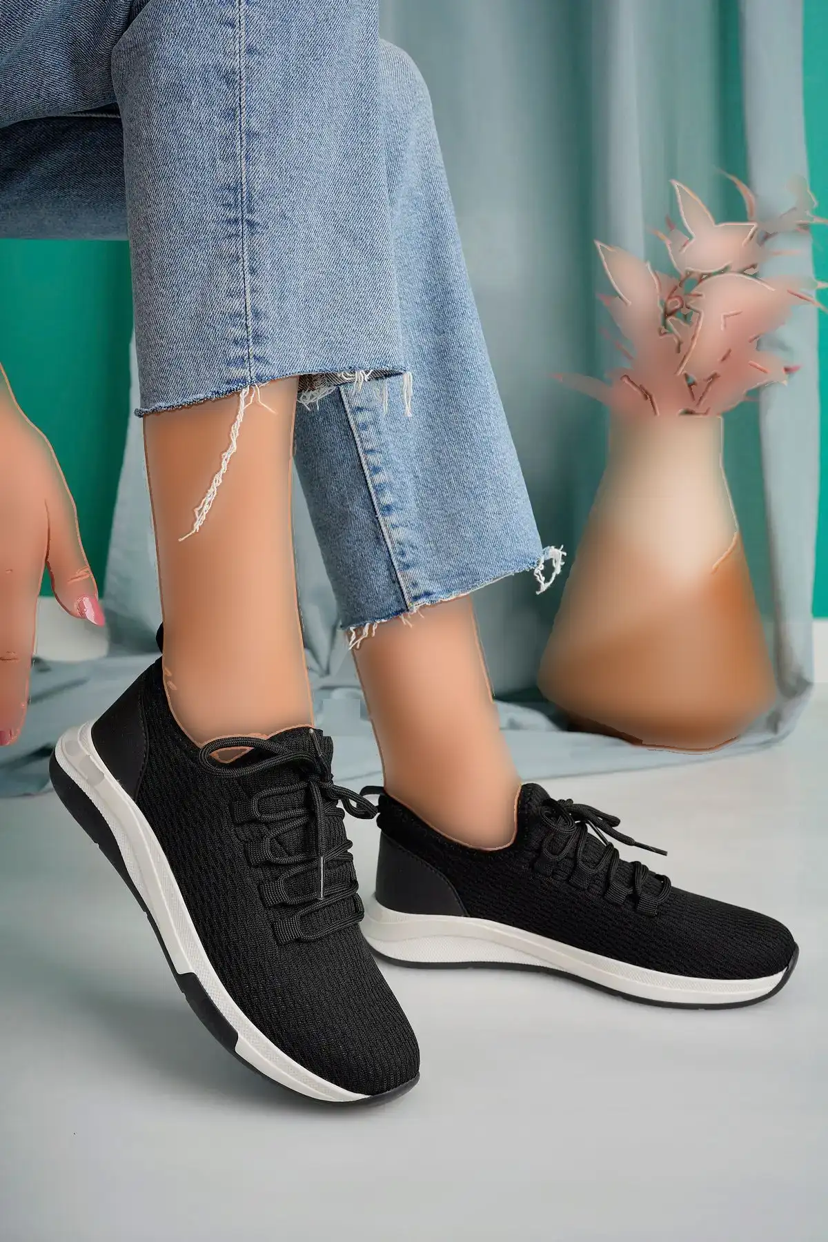 کفش تخت زنانه کفش روزمره مشکی زنانه با شبکهبندی - 3793 کفش تخت زنانه کفش روزمره مشکی زنانه با شبکهبندی - 3793