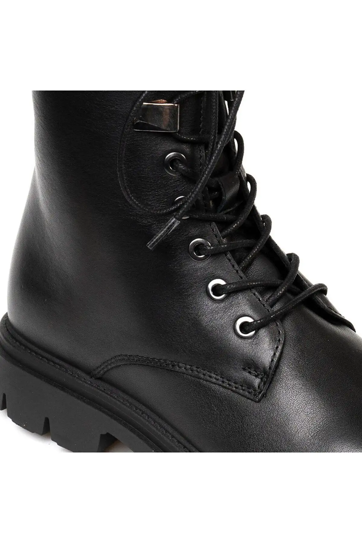 بوت و نیم بوت زنانه کفش نظامی چرم طبیعی مشکی - 5027 بوت و نیم بوت زنانه کفش نظامی چرم طبیعی مشکی - 5027