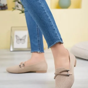 کفش تخت زنانه تریکو بابت با لبه‌ی سنگی - 4526