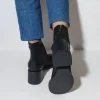 بوت و نیم‌ بوت زنانه مشکی با رکش شبکه‌ای، از جنس چرم طبیعی، با پاشنه تابستانی K.268-001 - 5008