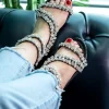 کفش صندل زنانه ساندال چرم اصل با زیپ و تزئینات سنگی والنت - 5316