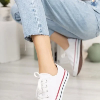 کفش پسرانه ورزشی سفید کتان کوتاه یونی‌سکس - 4471