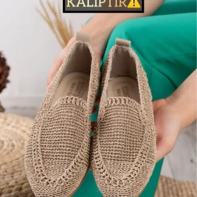 کفش تخت زنانه بافتنی با نوار دکمه‌ای، باله‌ای ، خانگی - 5185