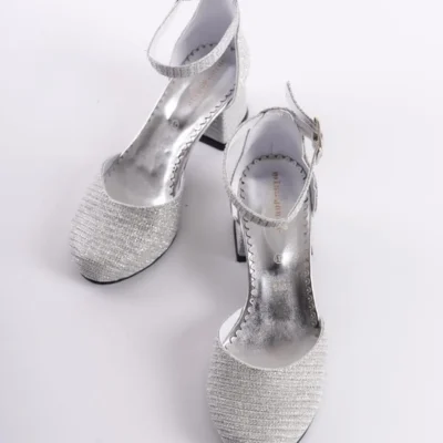 کفش دخترانه پاشنه‌دار مجلسی نقره‌ای - 5211