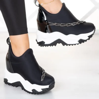 کفش پاشنه‌ بلند زنانه روزمره مگی با زنجیر نقره‌ای و سنگ‌دار با پاشنه مخفی کشی - 4339