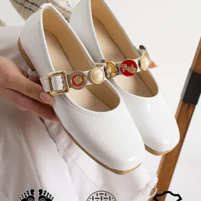 کفش اداری زنانه بافت سفید، راحت و سبک، بدون صدا، روزمره اورتوپتیک، مناسب خانه، دفتر و فضای باز - 4239