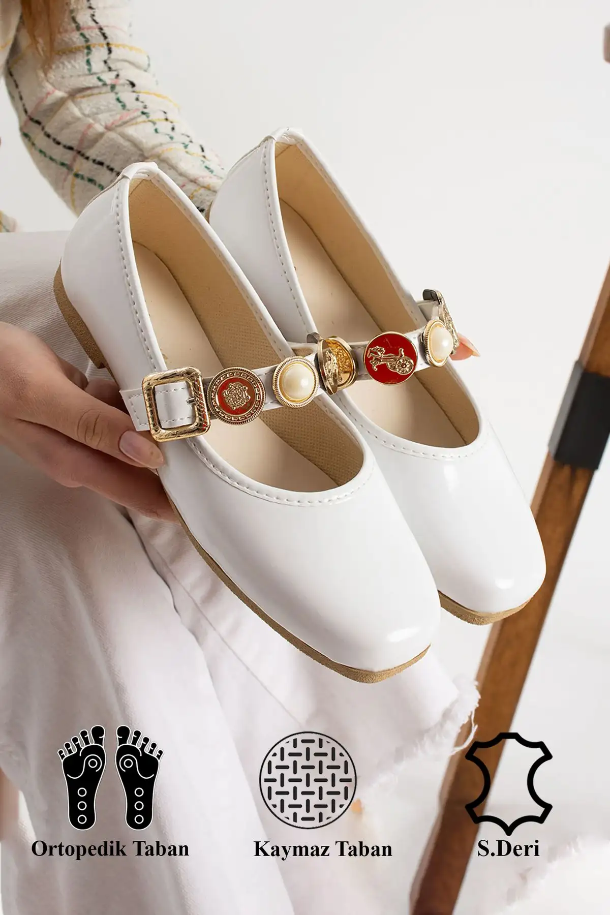 کفش اداری زنانه بافت سفید، راحت و سبک، بدون صدا، روزمره اورتوپتیک، مناسب خانه، دفتر و فضای باز - 4239