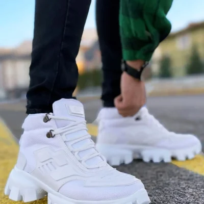 بوت مردانه کفش ورزشی روزمره زنانه و مردانه با زیره سفید - 3441