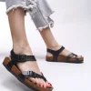 کفش صندل زنانه سندل کلارمیت با زبانه جداشده کد 0012503 مشکی چرم - 4879