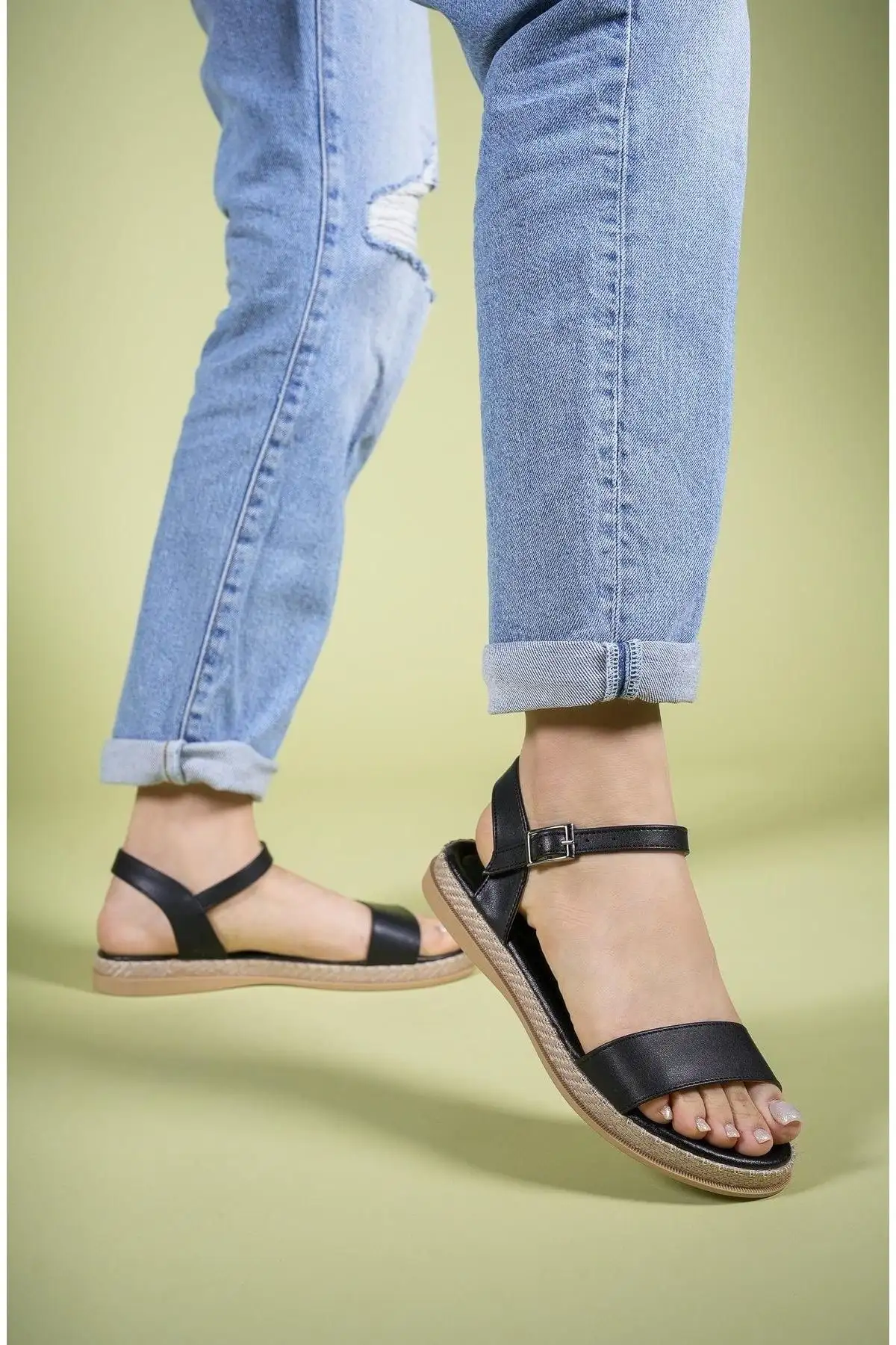 کفش صندل زنانه سندل 0012058 چرم سیاه - 4861