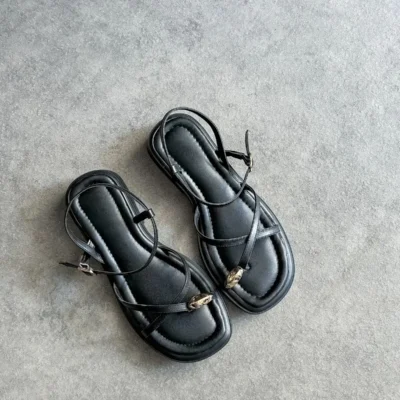 کفش صندل زنانه زینت زرد و مشکی مینا - با جزئیات - 4681