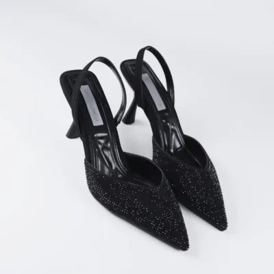 کفش پاشنه‌ بلند زنانه پوتین پاشنه بلند مجلسی زنانه با جزئیات سنگی سیاه - 3685