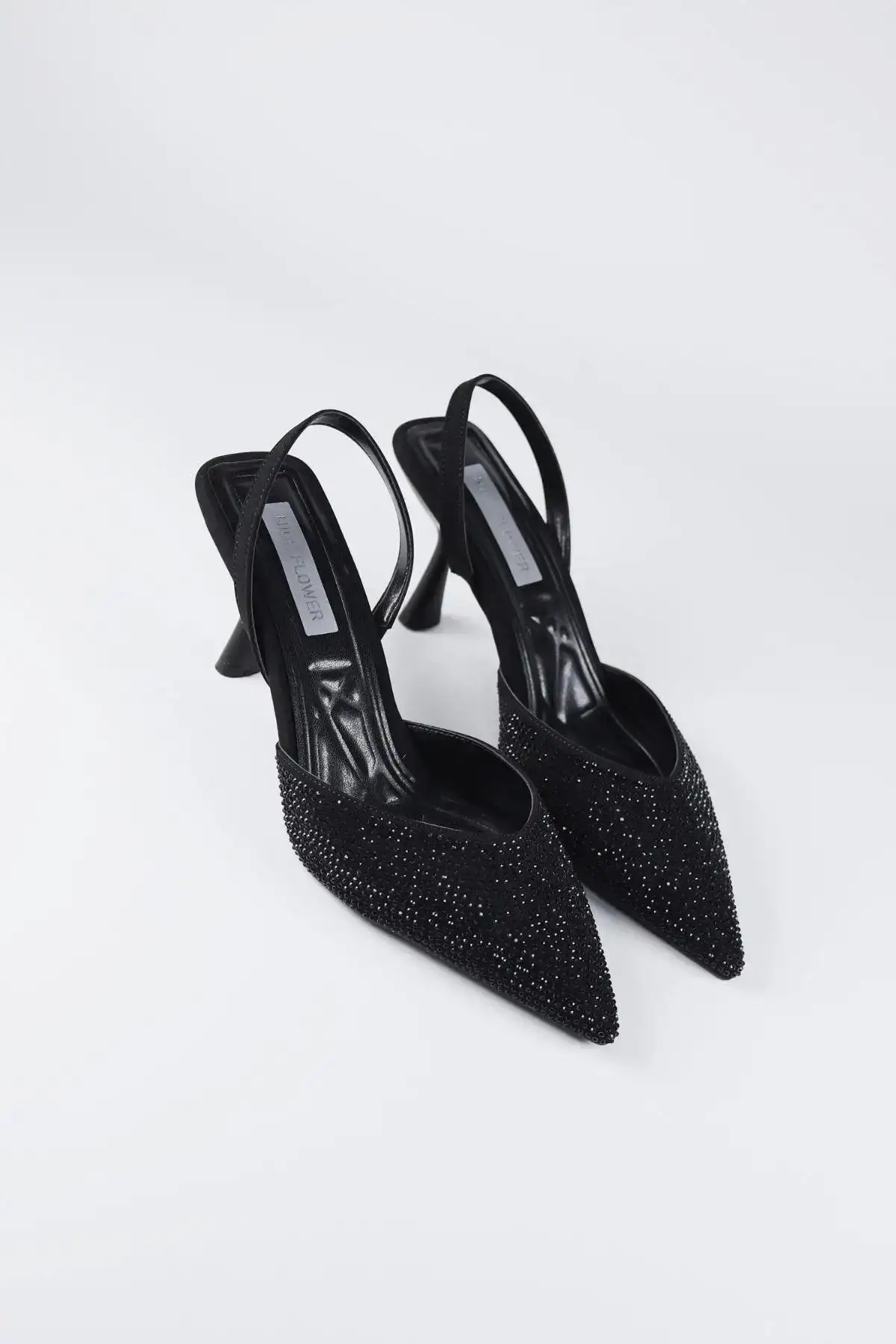 کفش پاشنه‌ بلند زنانه پوتین پاشنه بلند مجلسی زنانه با جزئیات سنگی سیاه - 3685