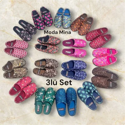 کفش راحتی خانه زنانه (ست ۳ عددی) - دمپایی فرش زنه - دمپایی گاذر گوندول زنانه - 3966