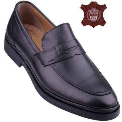 کفش روزمره کلاسیک مردانه مشکی داخلی و خارجی از چرم طبیعی ارتوپدیک مدل Brm308 - 4754