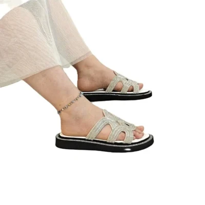 کفش راحتی خانه توجه: 7505 صندل با سنگ‌های سفید - 5260