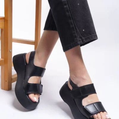 کفش صندل زنانه سندل اولن‌ساری 0012804 چرم سیاه - 4101