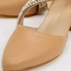 کفش تخت زنانه روزمره پاشنه‌دار سنگ‌دار به رنگ نود کمرنگ - 5337