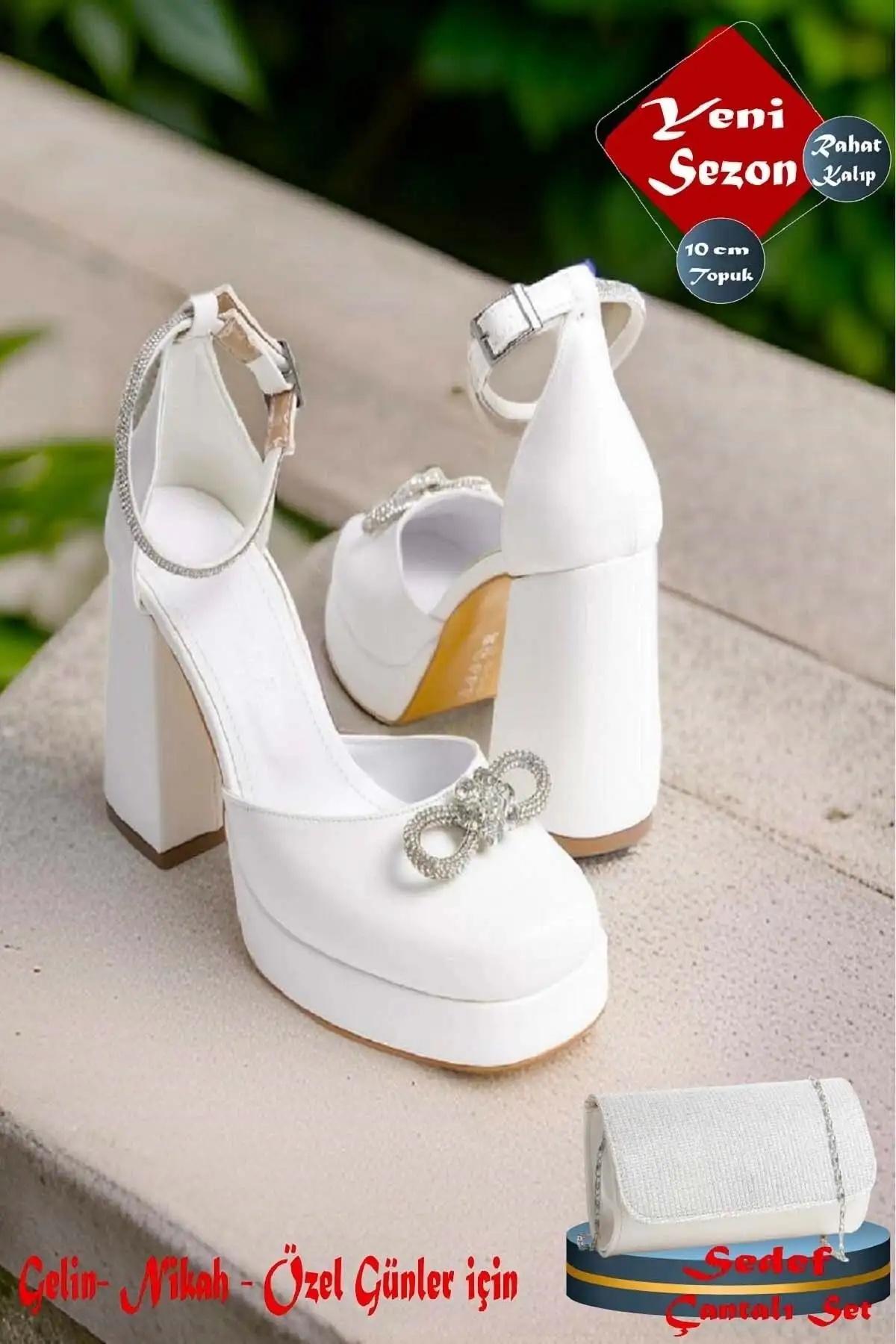 کفش پاشنه بلند زنانه  پلتفرم عروس/برای مراسم عروسی و روزهای ویژه با تزئینات مرواریدی و کیف دستی صدفی هدیه. - 4333 کفش پاشنه بلند زنانه پلتفرم عروس/برای مراسم عروسی و روزهای ویژه با تزئینات مرواریدی و کیف دستی صدفی هدیه. - 4333