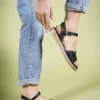 کفش صندل زنانه استادیل مدل سنگ‌دار 0012057 چرم مشکی - 4866