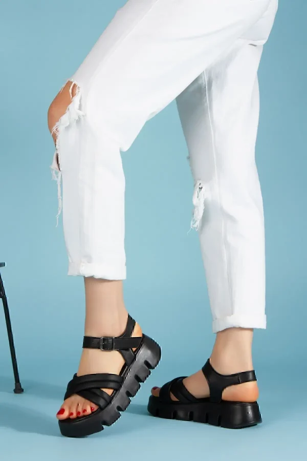 کفش صندل زنانه orthopedic چرم مشکی - 4094