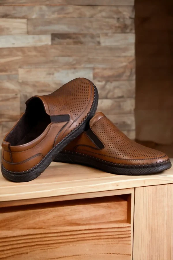 کفش روزمره مردانه - چرم طبیعی - - تابستانی - لوفر چرم قهوه‌ای - 5397