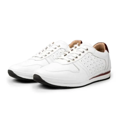 کفش سایز بزرگ مردانه روزمره هکی طبیعی خنک، کژوال، ۱۰۰٪ چرم، چهار فصل سفید - 5059